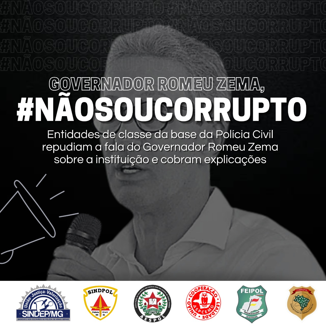 Entidades de classe da PCMG repudiam a fala do governador Romeu Zema sobre a instituição e cobram explicações