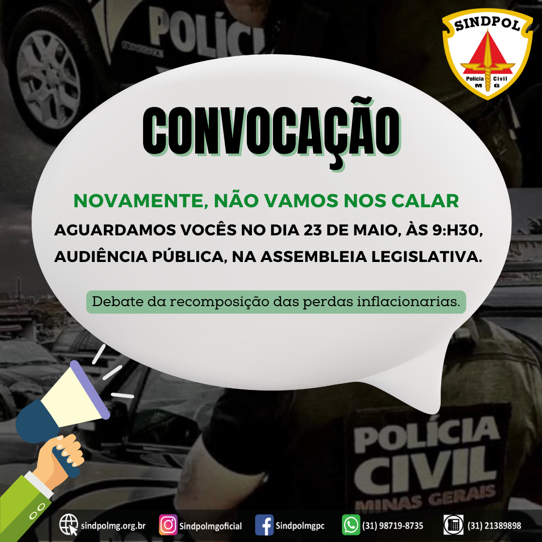 Sindpol/MG conta com todos vocês servidores. Vamos lutar pelos nossos direitos.