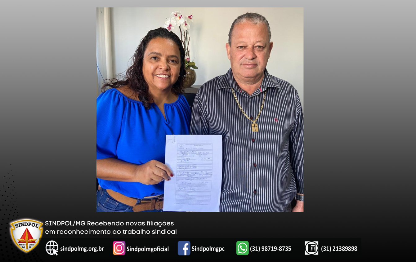 Sindpol/MG deseja boas vindas ao filiado, Investigador José Geraldo de Faria