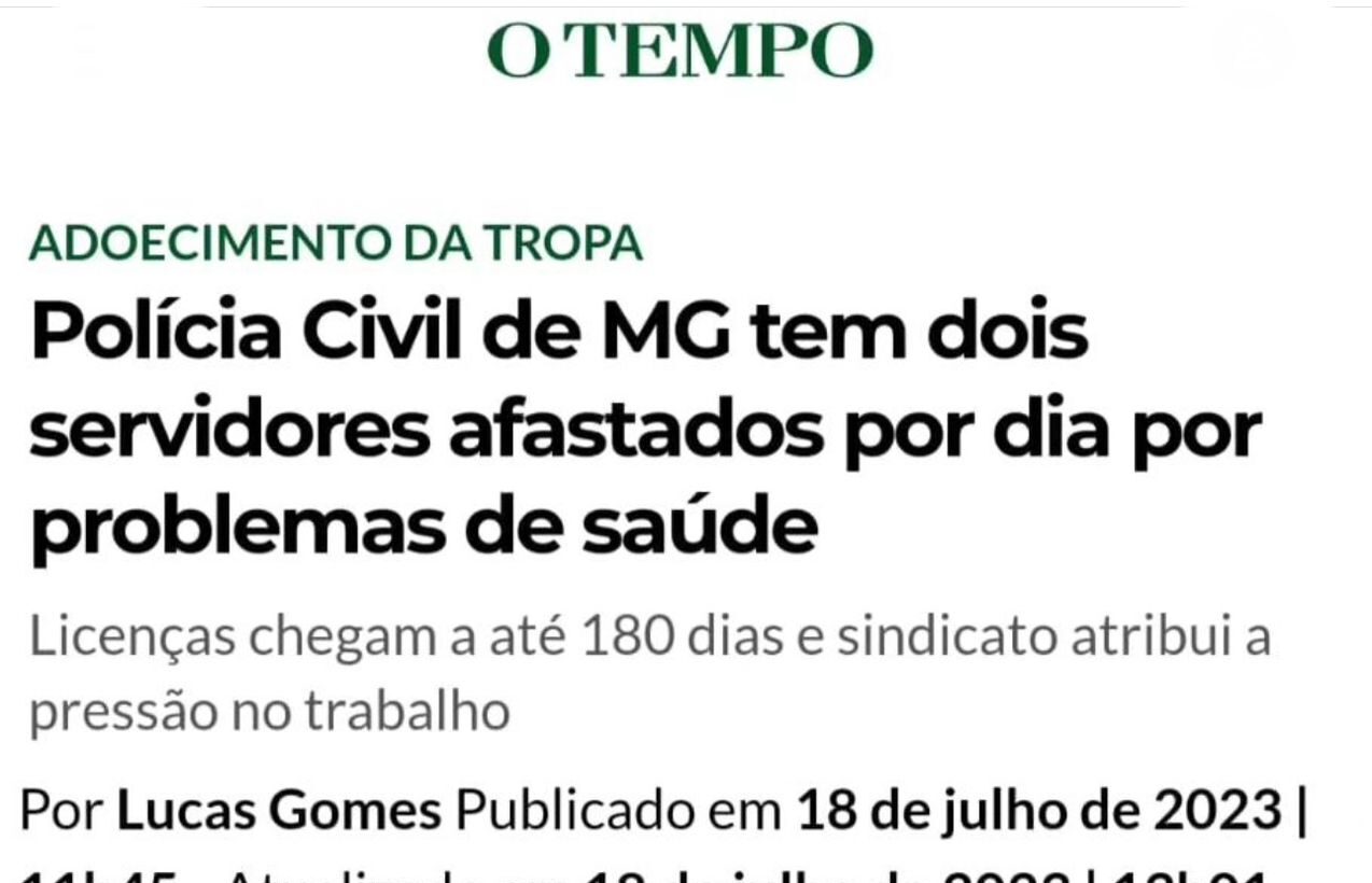 Saúde na Segurança Pública: Publicado no Diário Oficial de Minas Gerais pelo Governo do Estado a Portaria 27/2023 o afastamento de 92 Policiais Civis