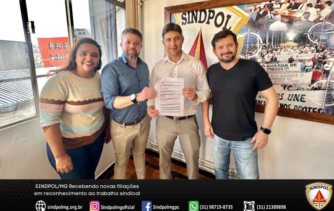 O Sindpol/MG deseja boas vindas ao novo filiado, Investigador Altivo Domingos Filho