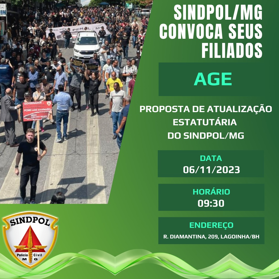 Sindpol/MG convoca seus filiados para AGE