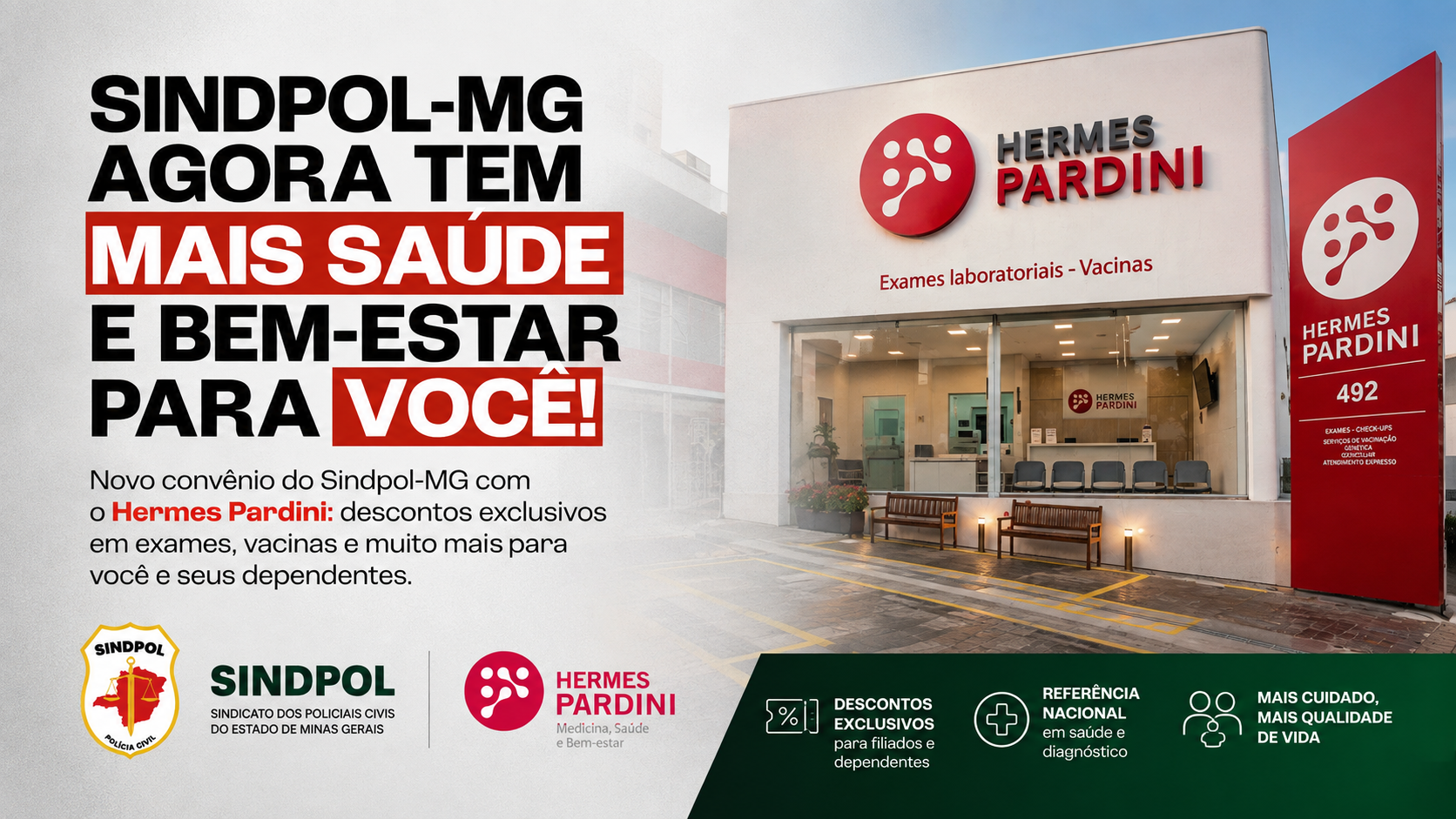 SINDPOL-MG firma parceria com Hermes Pardini e garante descontos de até 33%