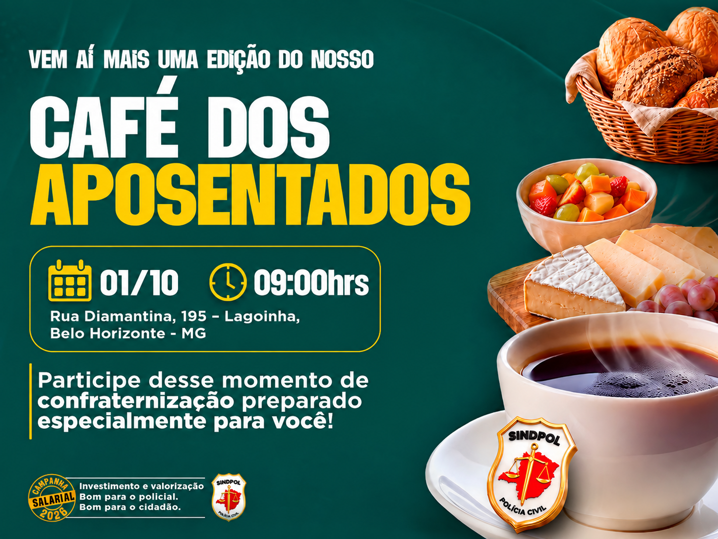 SINDPOL-MG promove nova edição do Café dos Aposentados no dia 1º de outubro